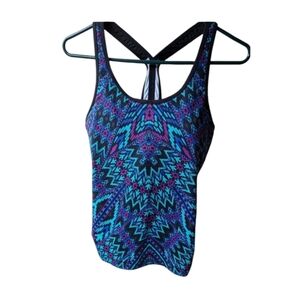 Athleta Blue and Purple Patterned Bikini Top
